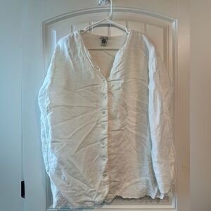 Linen Eyelet Lace White Button-Down Shirt for Women Cottagecore Coastal